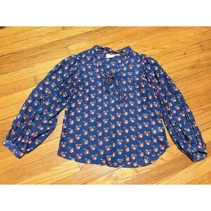 Anthropologie Maeve Top Blouse Blue Apple Balloon Sleeve Sz 10